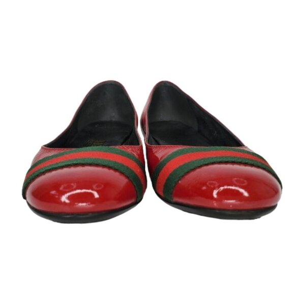 Gucci Web Stripe Red Patent Leather Ballet Flats - Picture 3 of 10